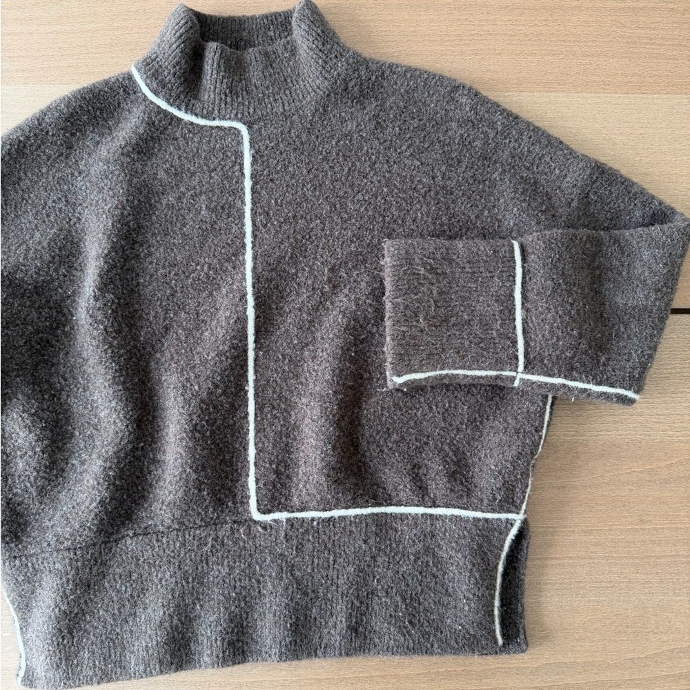 Zara Brown Sweater with Cream Piping